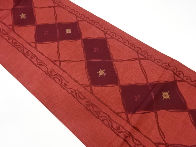 JAPANESE KIMONO / VINTAGE FUKURO OBI / WOVEN FLOWER & RHOMBUS